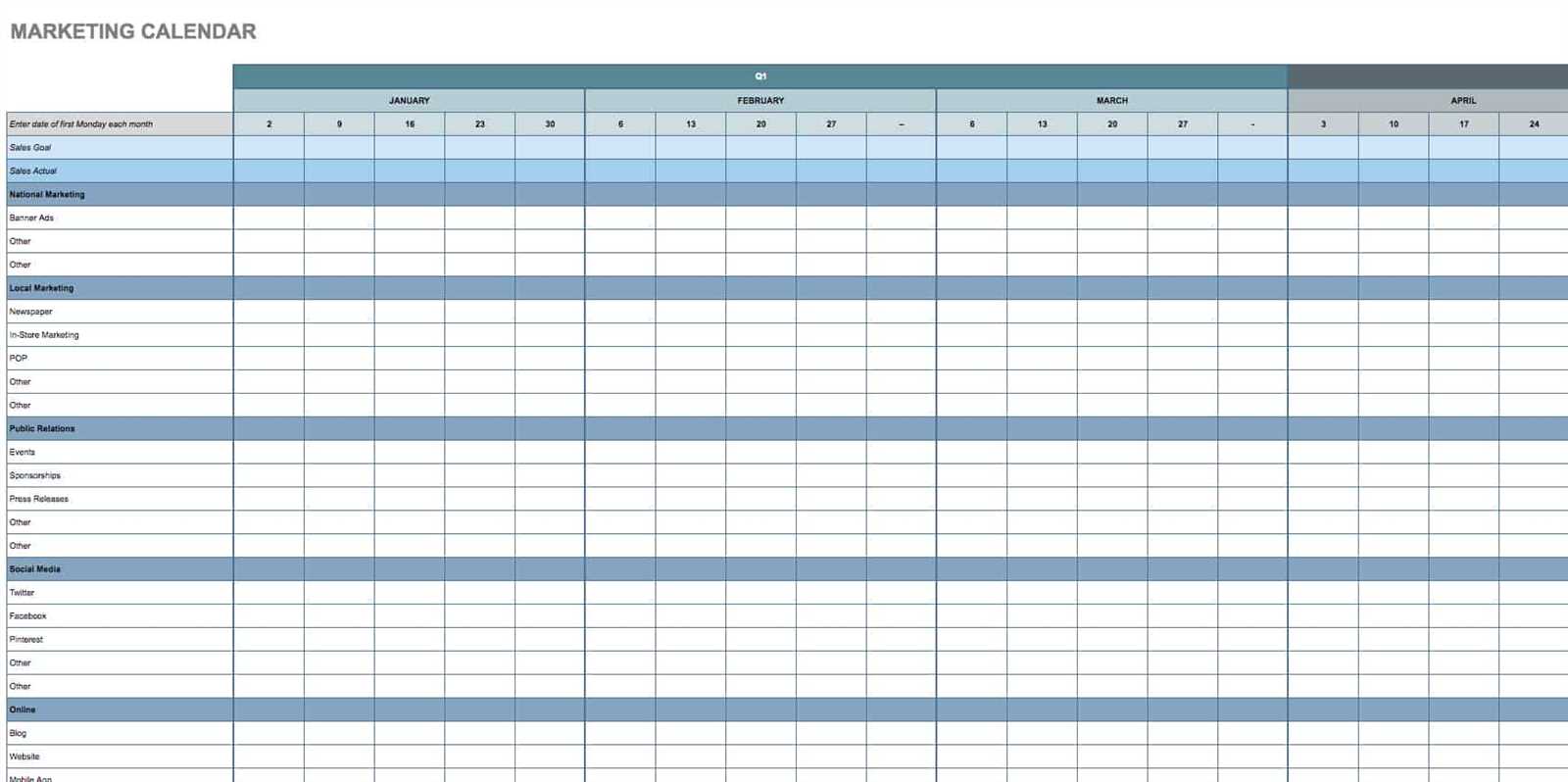 sheets template calendar