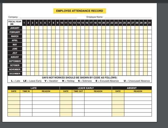 employee attendance calendar template