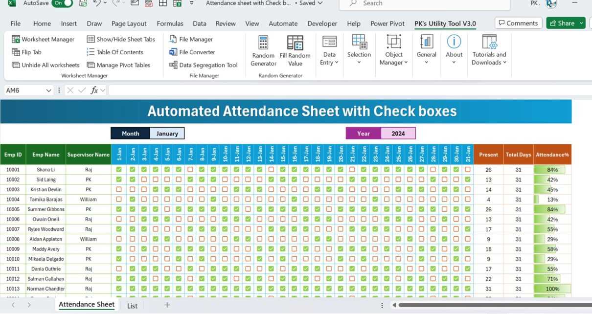 employee attendance calendar template