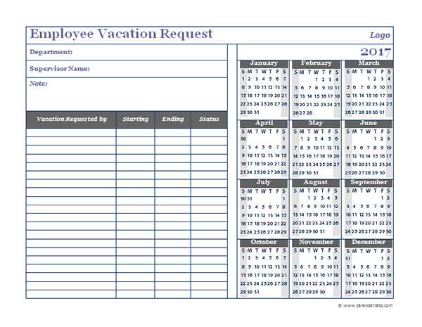 employee days off calendar template