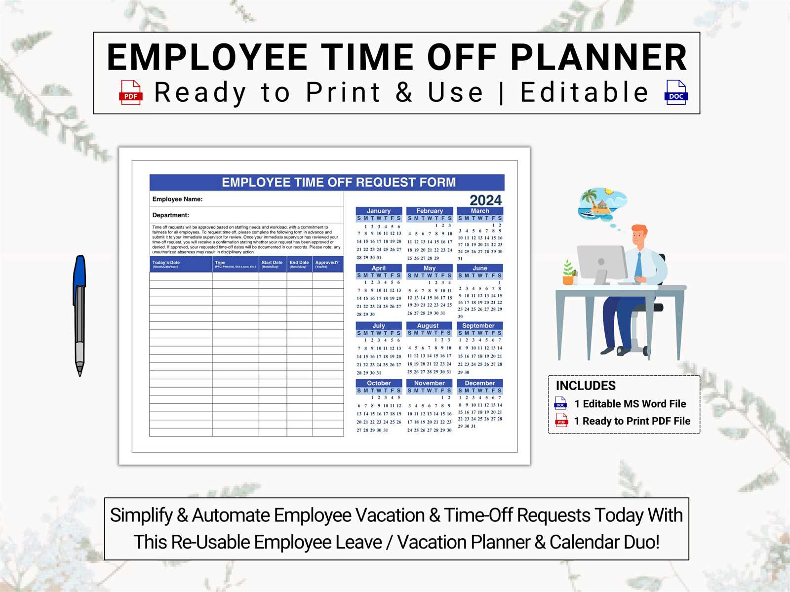 employee days off calendar template