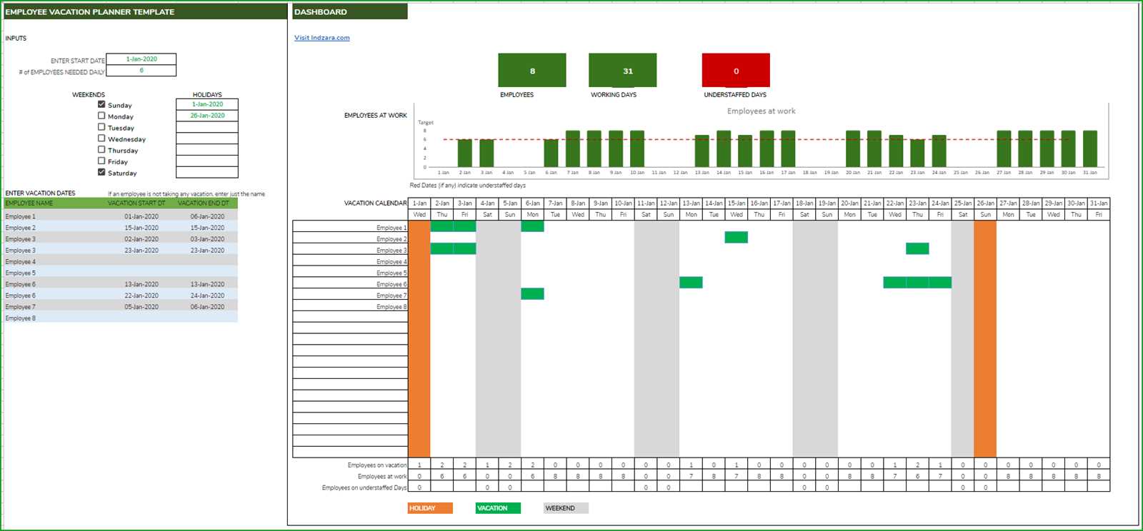 employee holiday calendar template