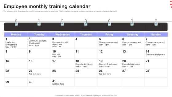 employee training calendar template