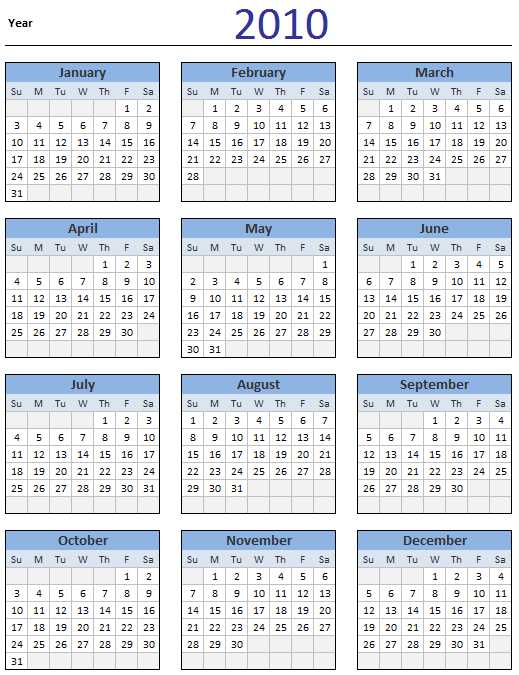 ms office 2010 calendar template