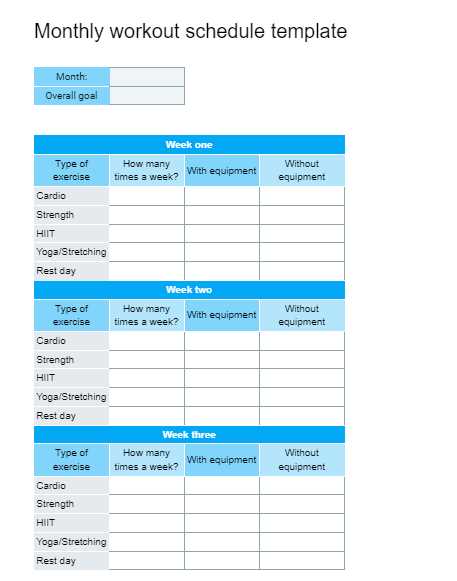 monthly workout calendar template