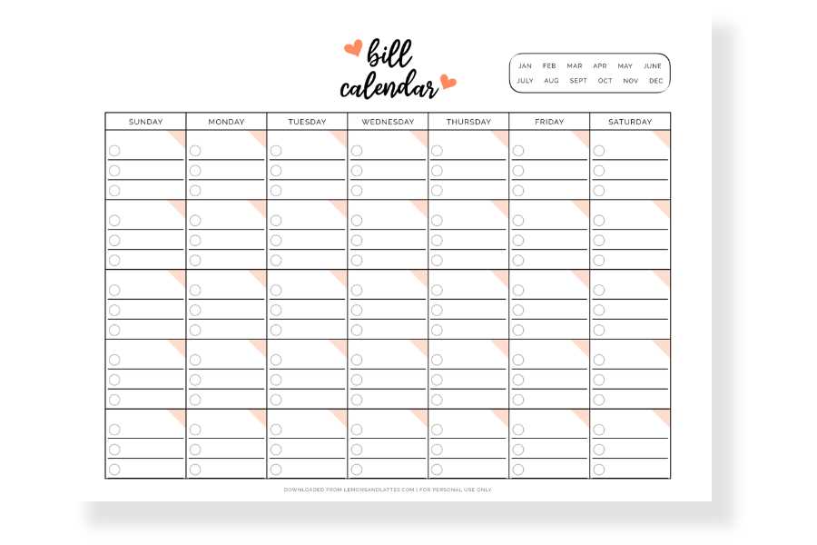 free bill pay calendar template