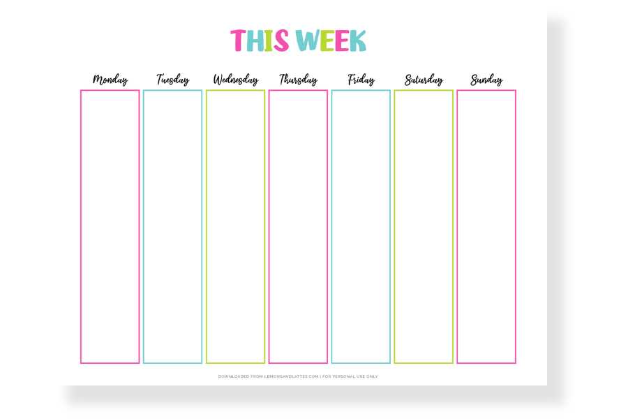 weekly calendar template blank