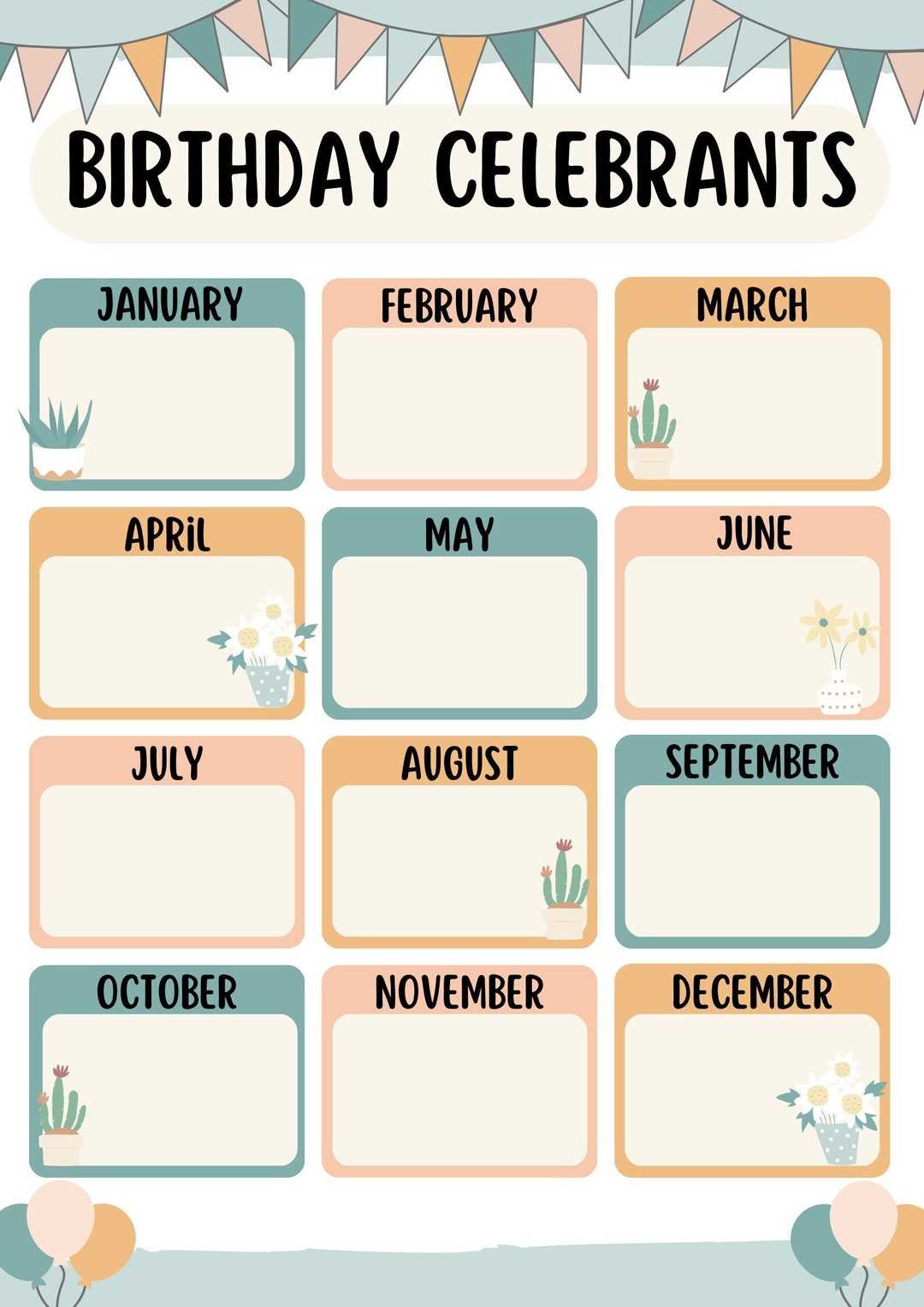 classroom birthday calendar template