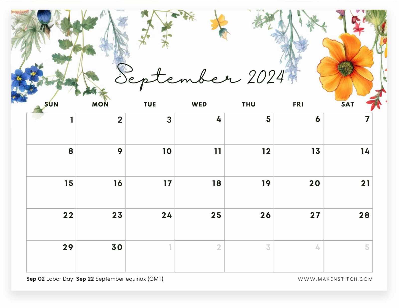 september blank calendar template