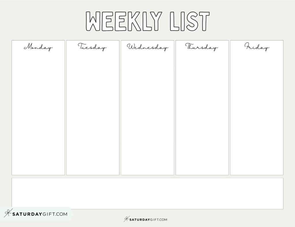 5 day calendar template free