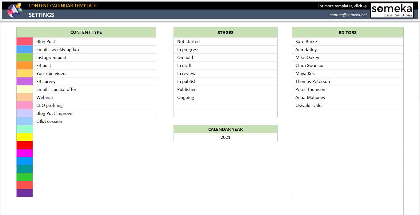 social media calendar template xls