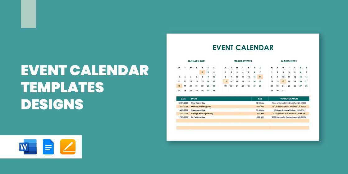 event calendar template for website