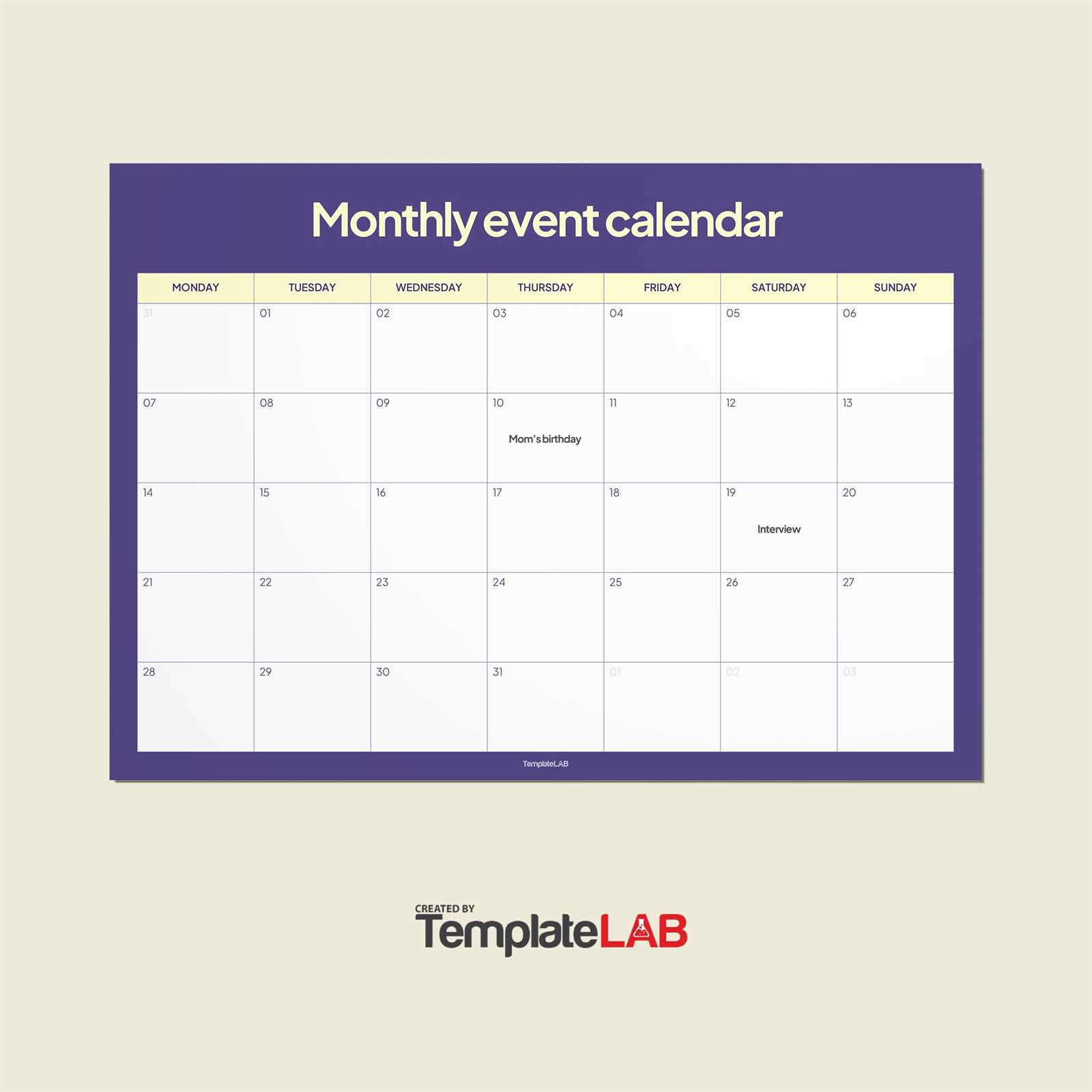 event calendar template free