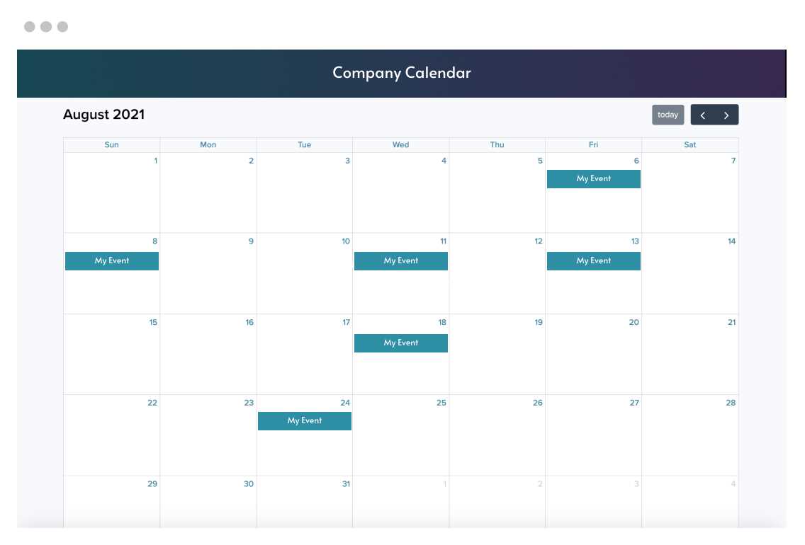 event calendar website template