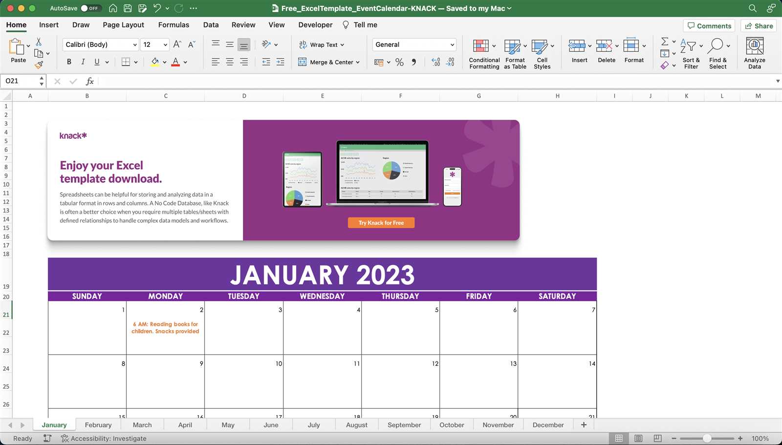 calendar event template