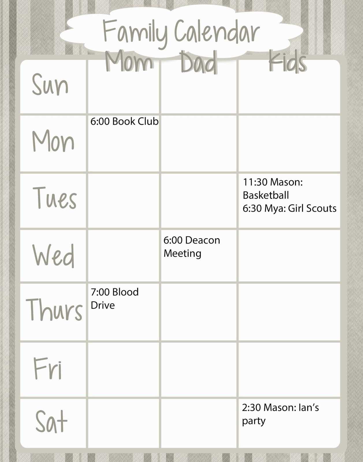 family calendar template