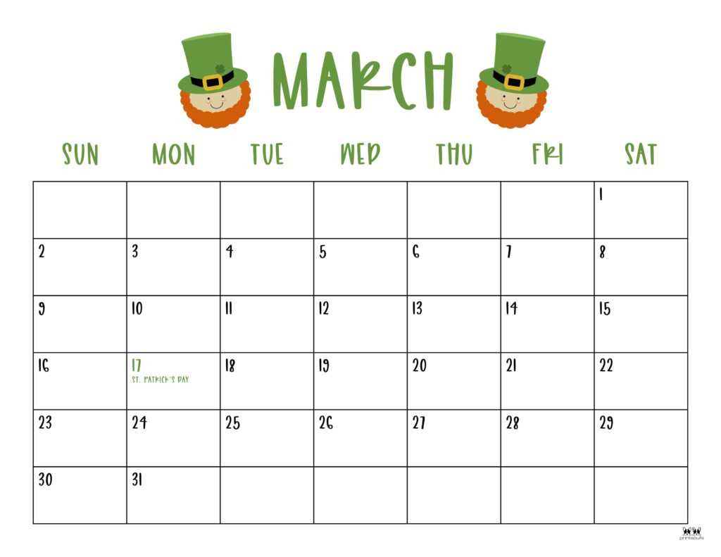 blank calendar template march 2025 printable