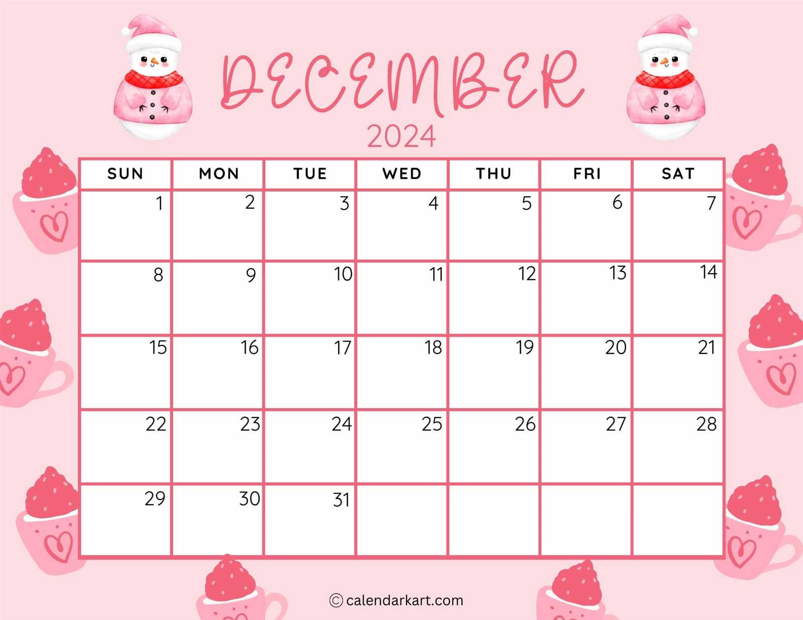 free december calendar template