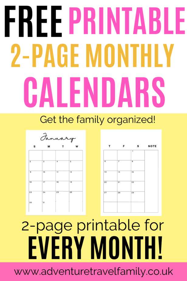 two page monthly calendar template