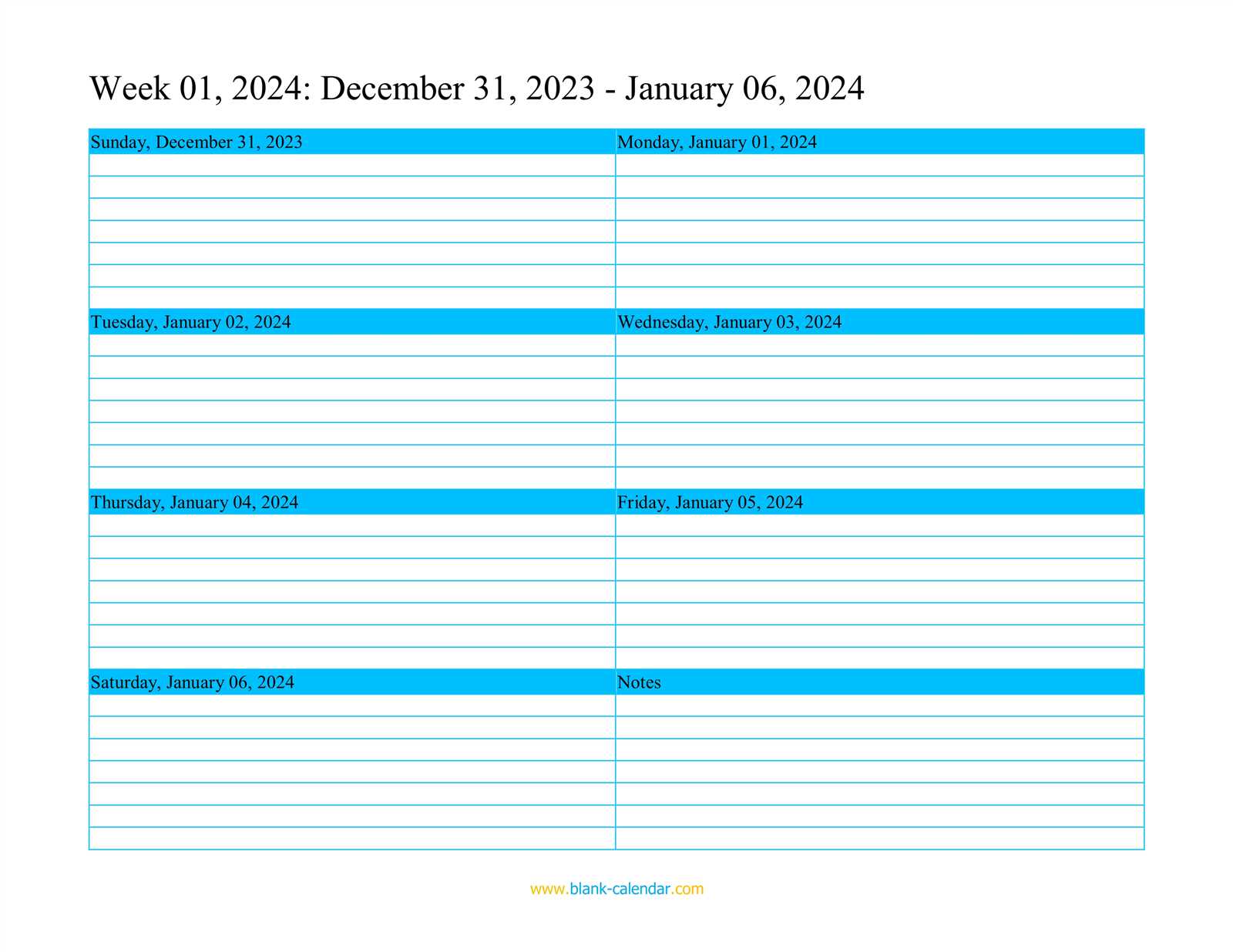 weekly calendar template free download