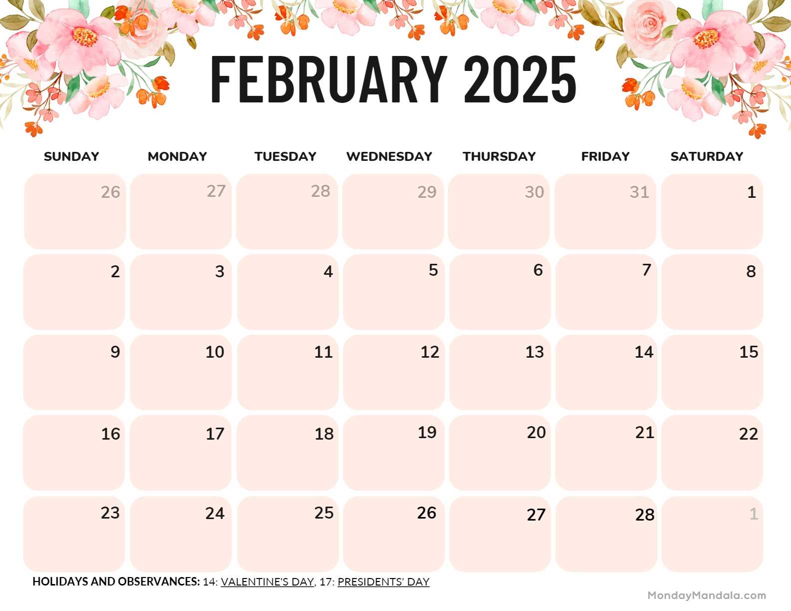 february 2025 calendar template