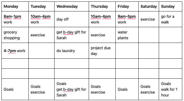 weekly calendar planning activity template