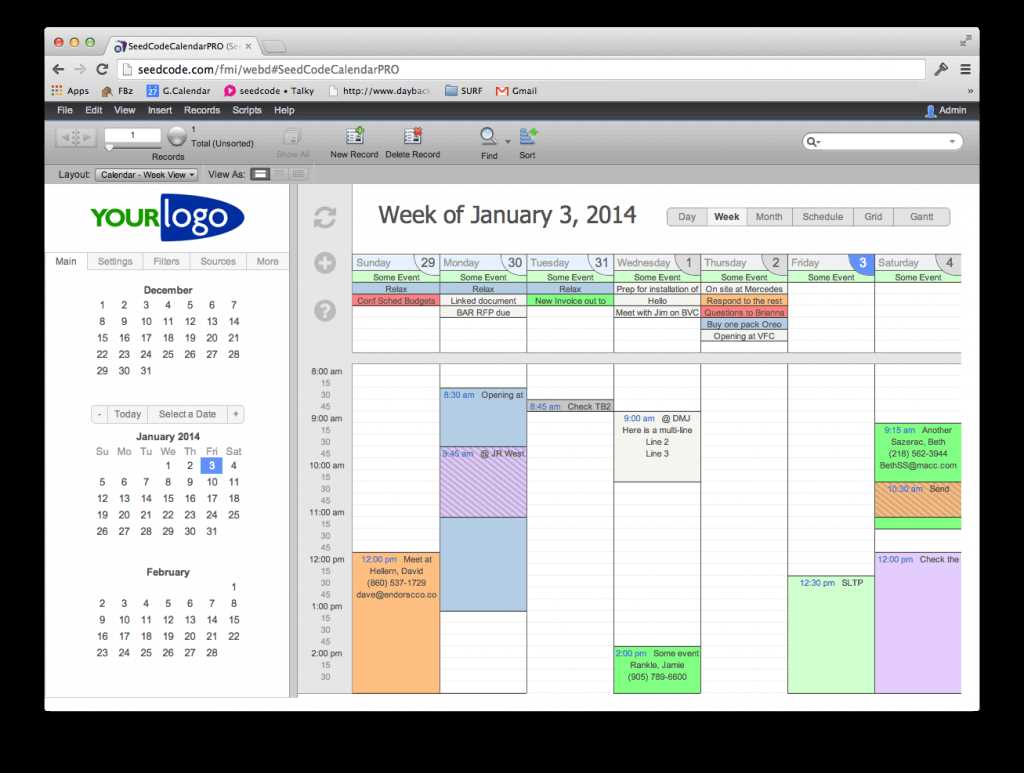 filemaker pro calendar template