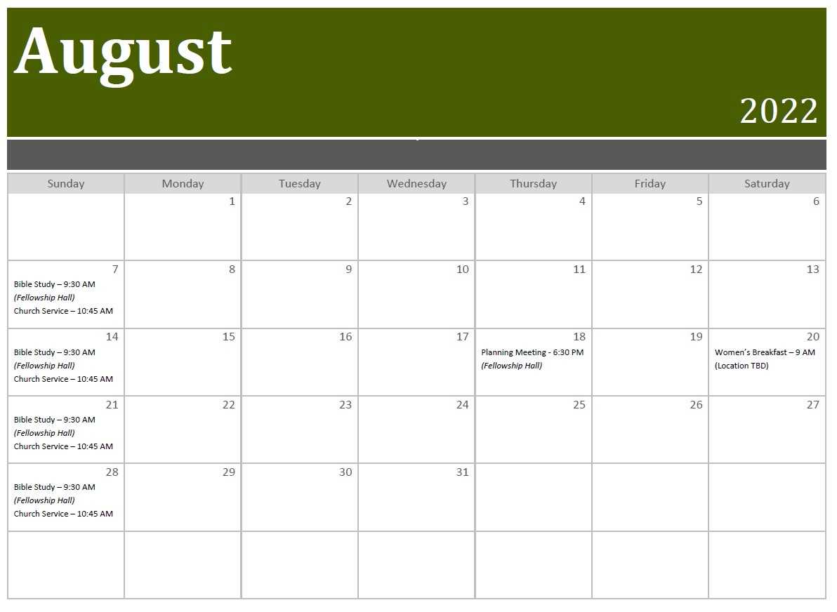 church planning calendar template