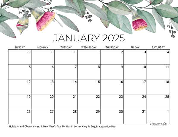 january calendar 2025 template