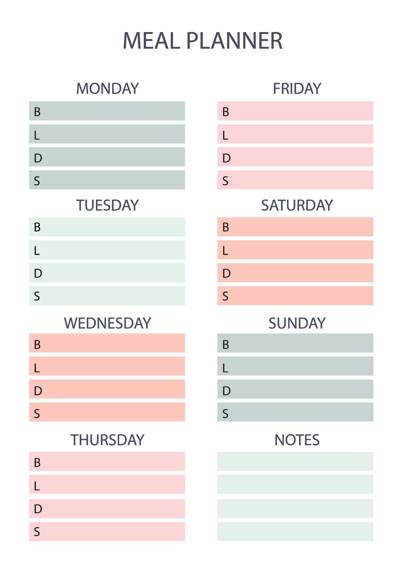 food menu calendar template