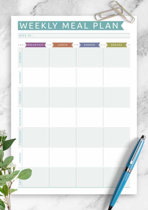 food menu calendar template