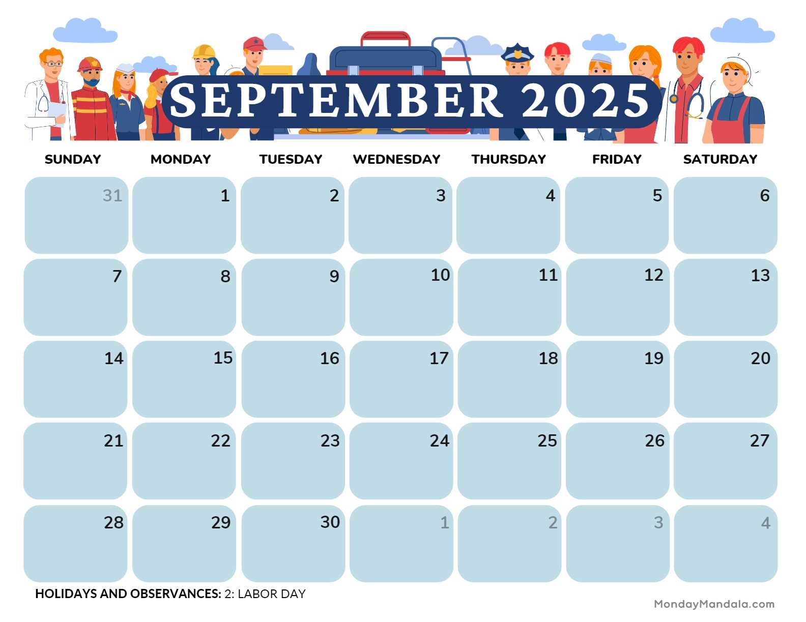 calendar template september 2025