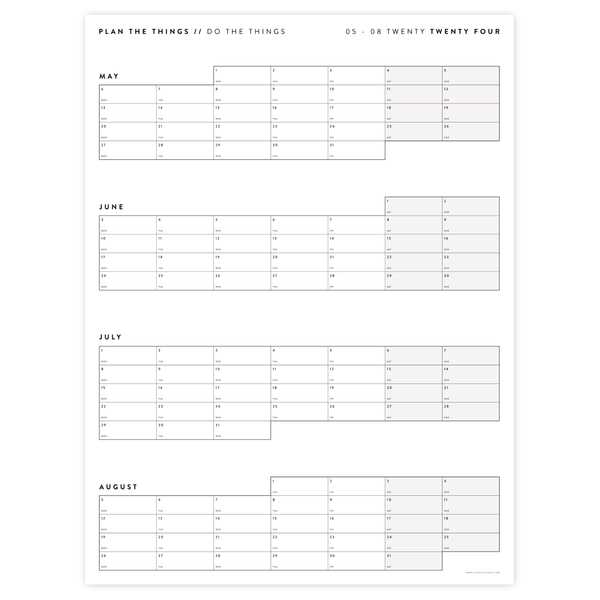 four month calendar template