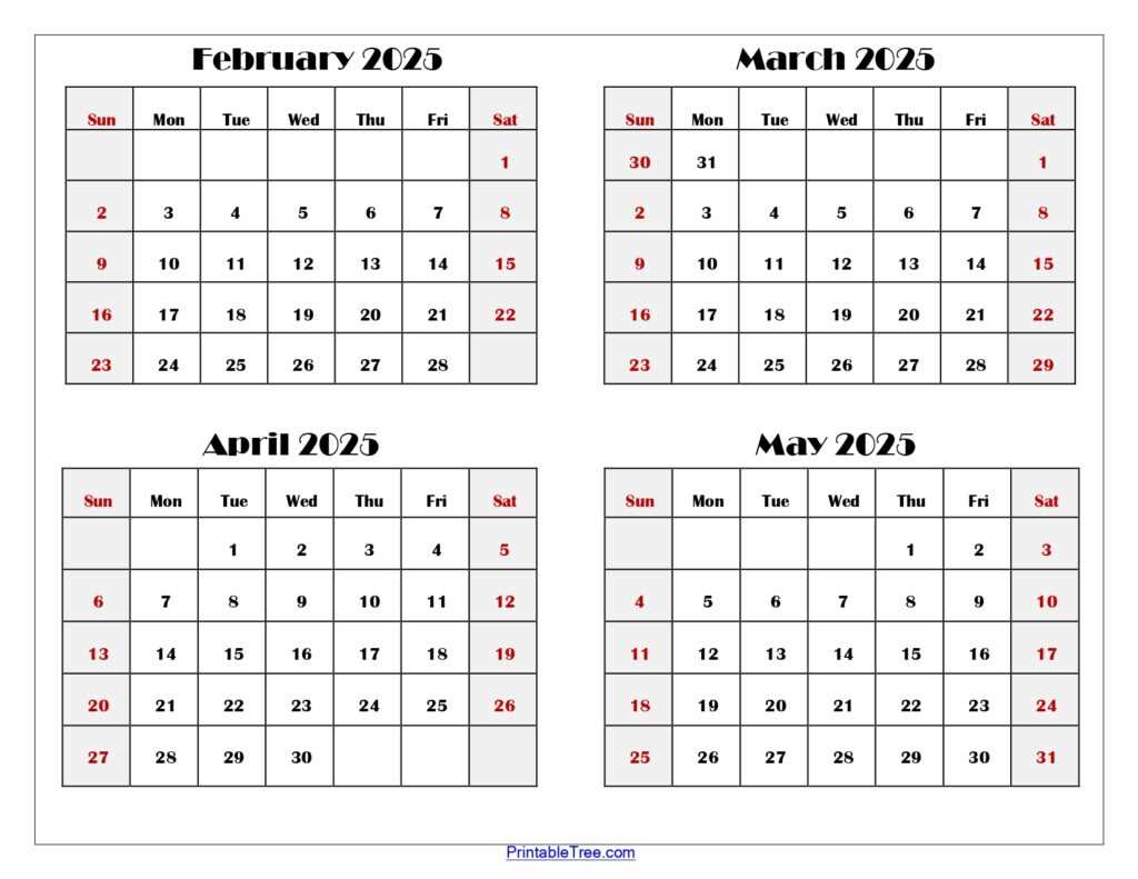 four month calendar template