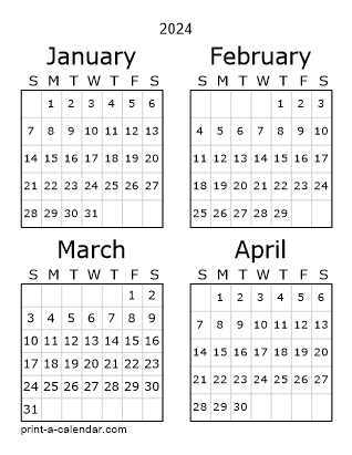 four month calendar template