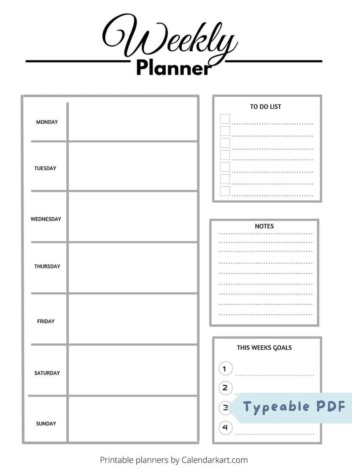 four week calendar template