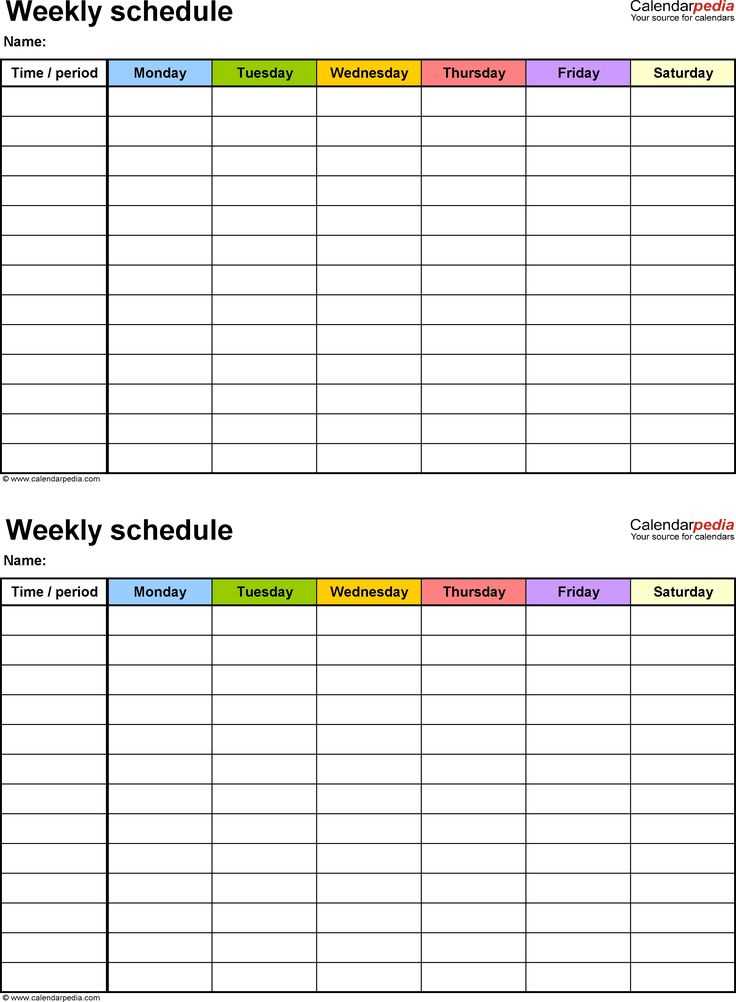 four week calendar template