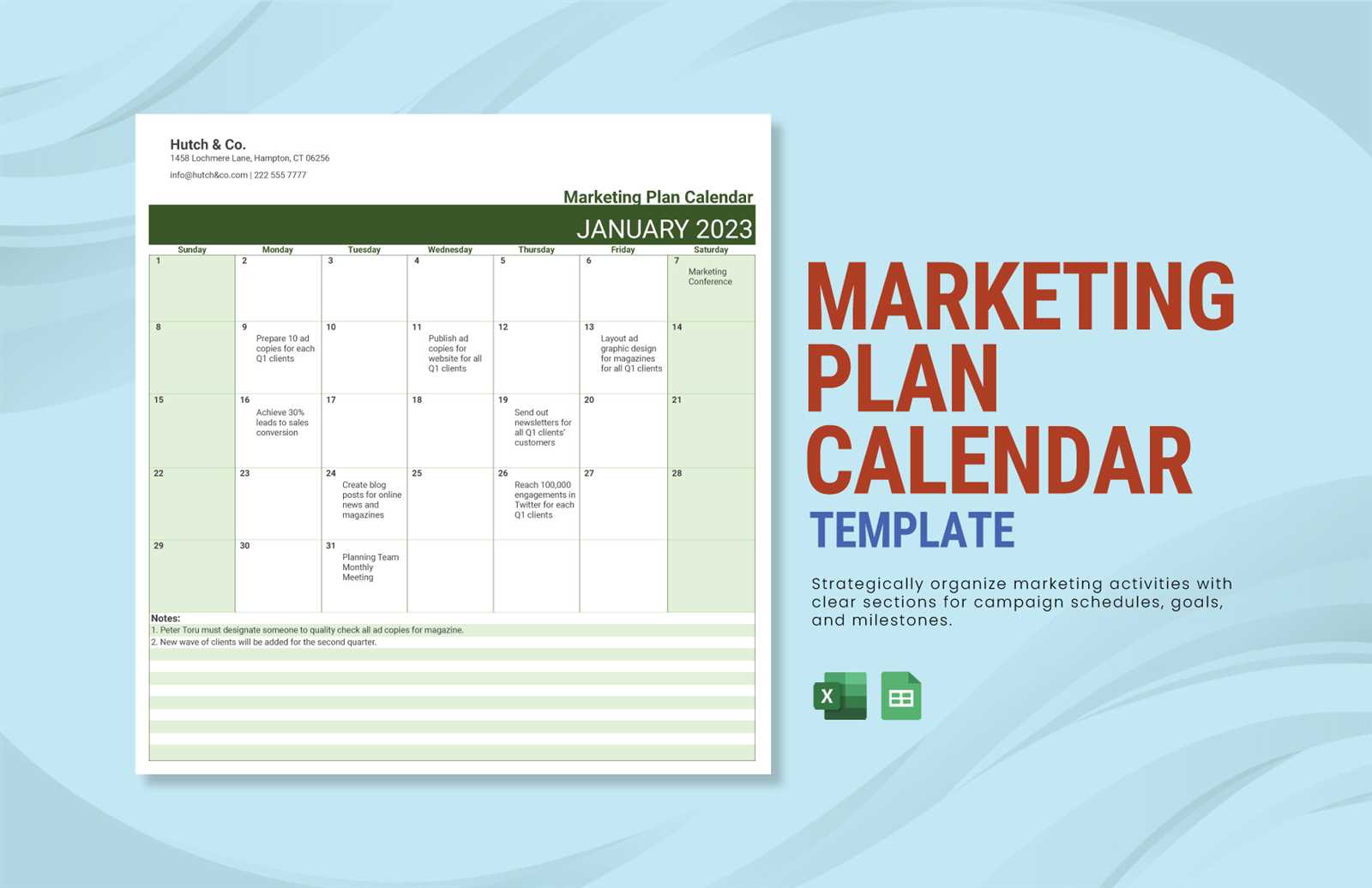 publicity calendar template