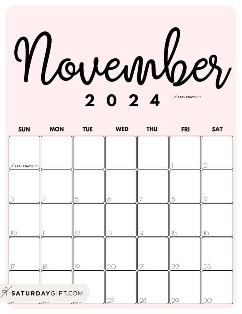 monthly calendar template november 2026