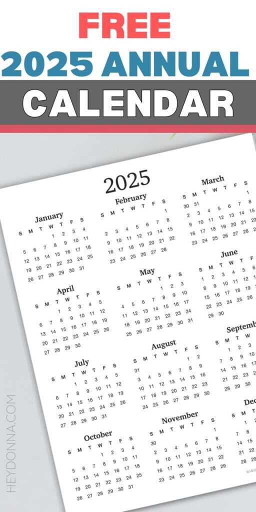 free 2025 yearly calendar template