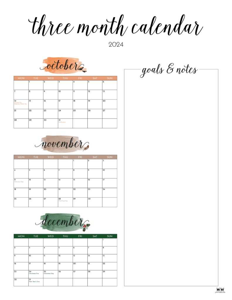 free 3 month calendar template
