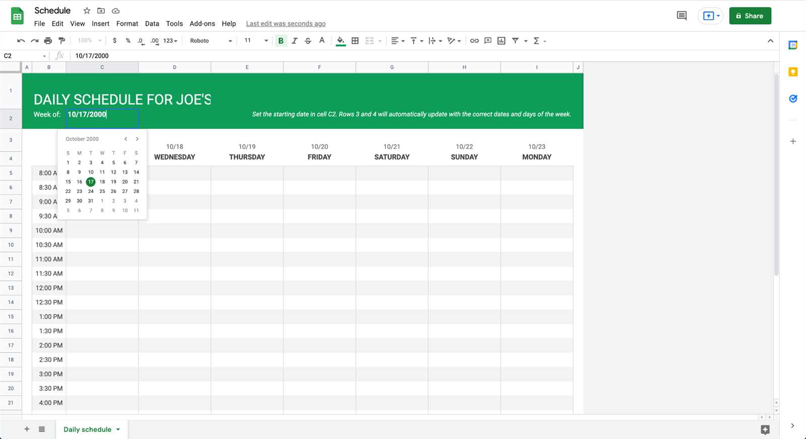 job scheduling calendar template