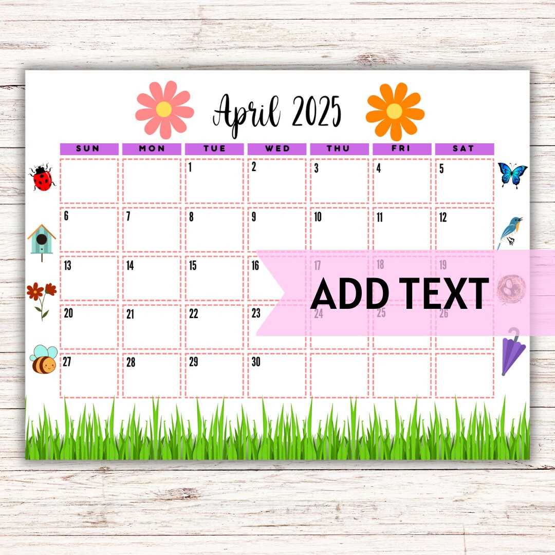 calendar template april 2025 printable