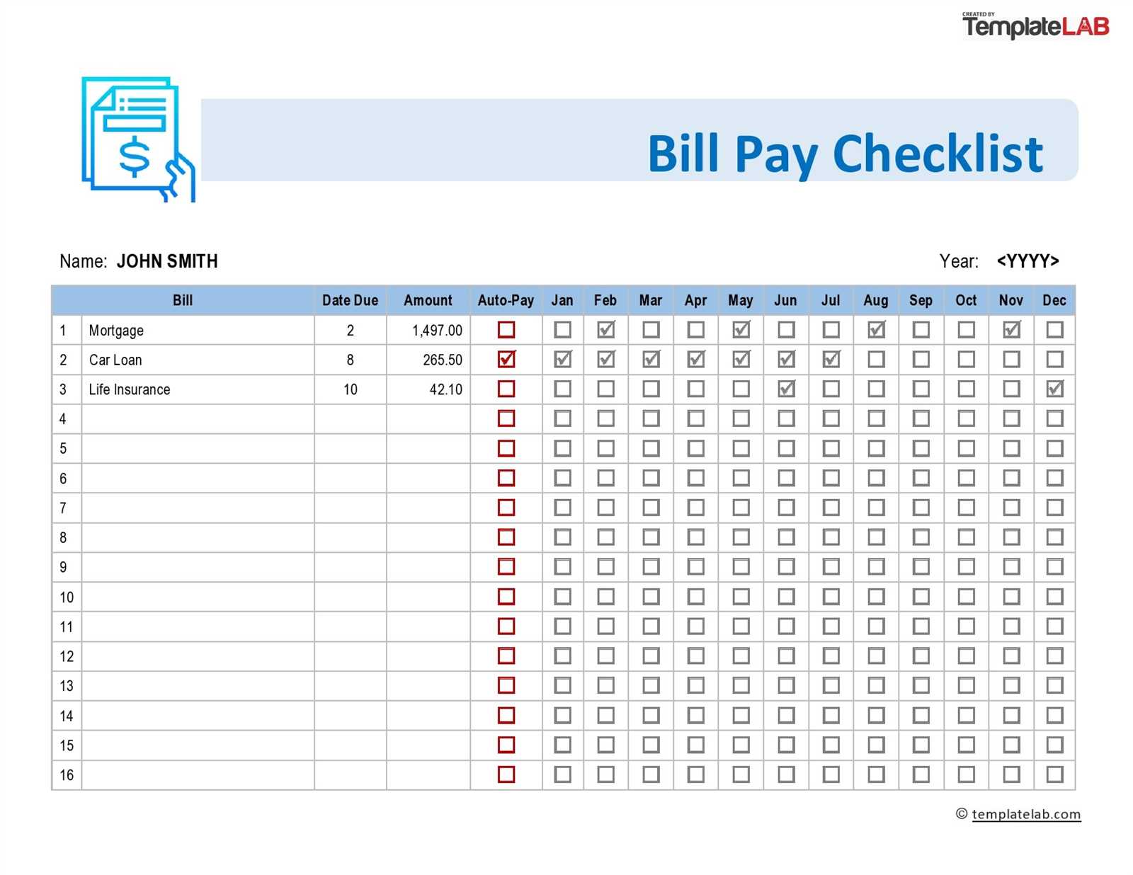 free bill pay calendar template