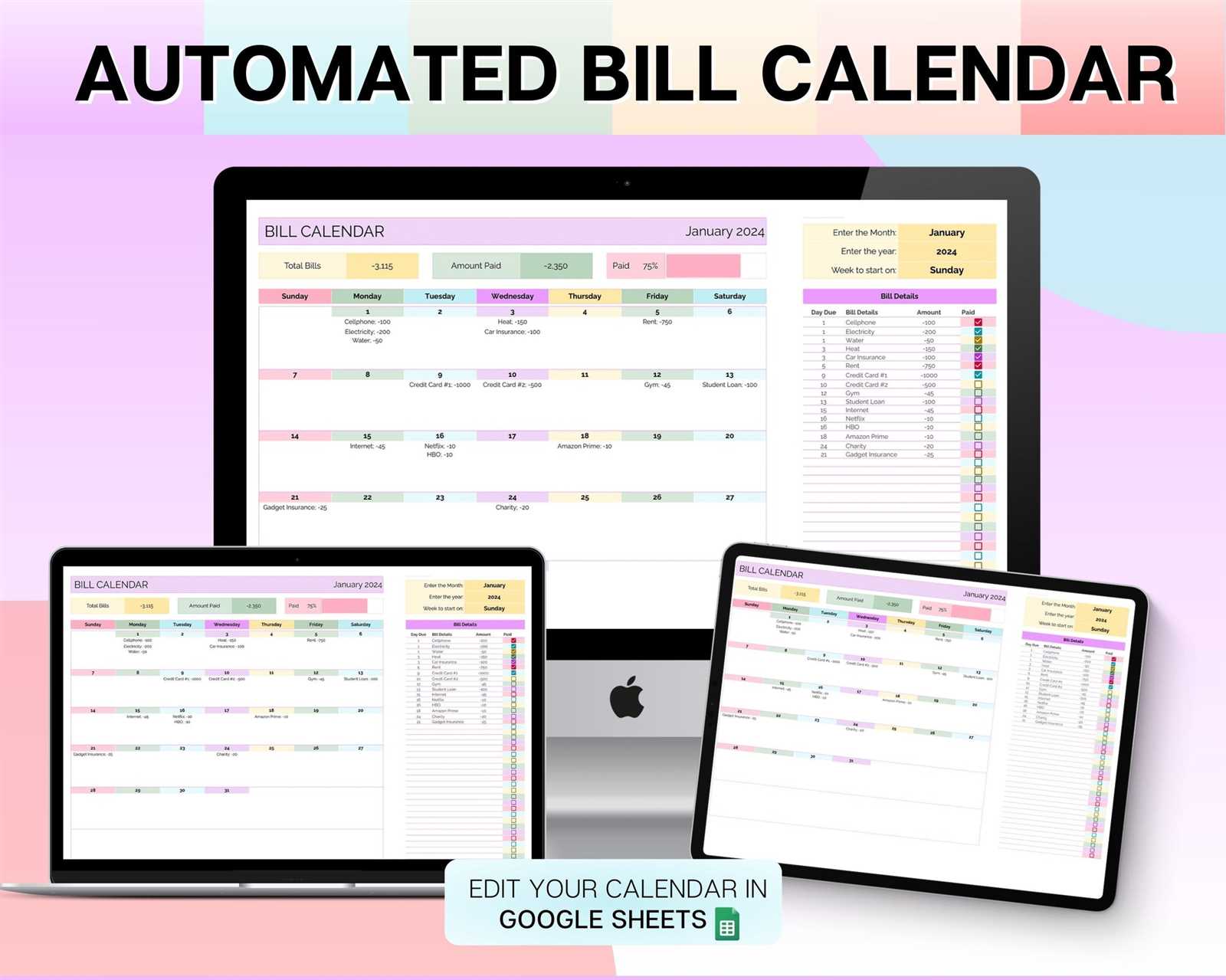 free bill payment calendar template