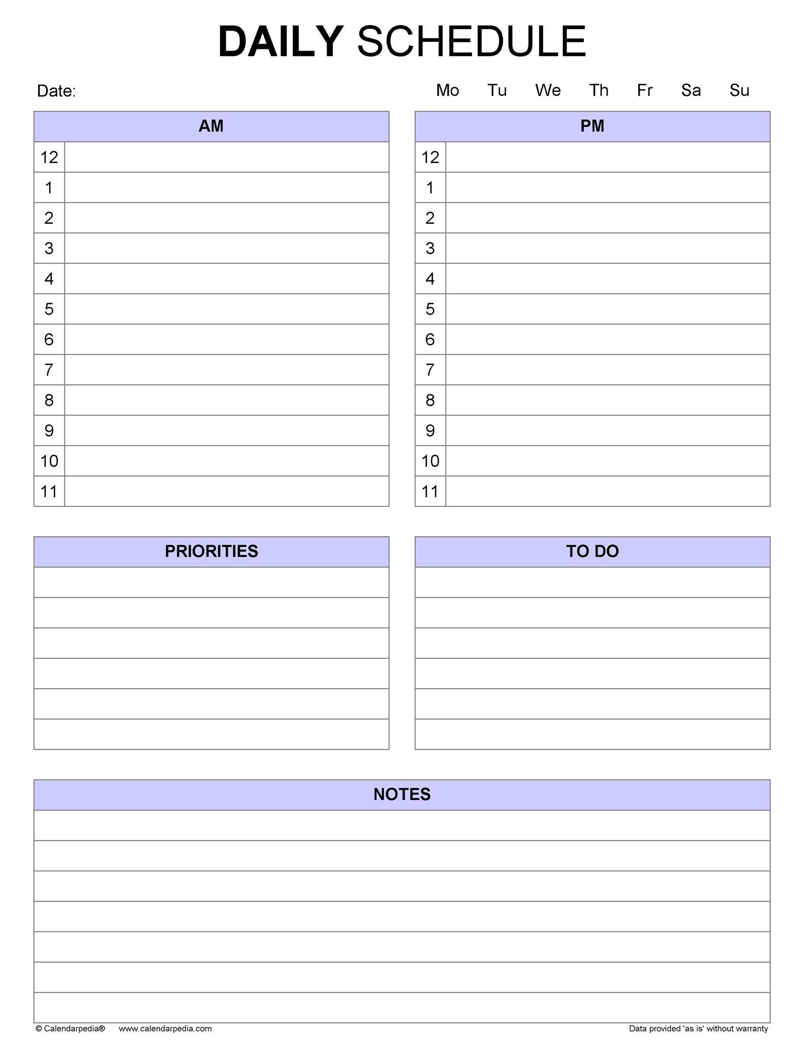 free printable daily calendar templates