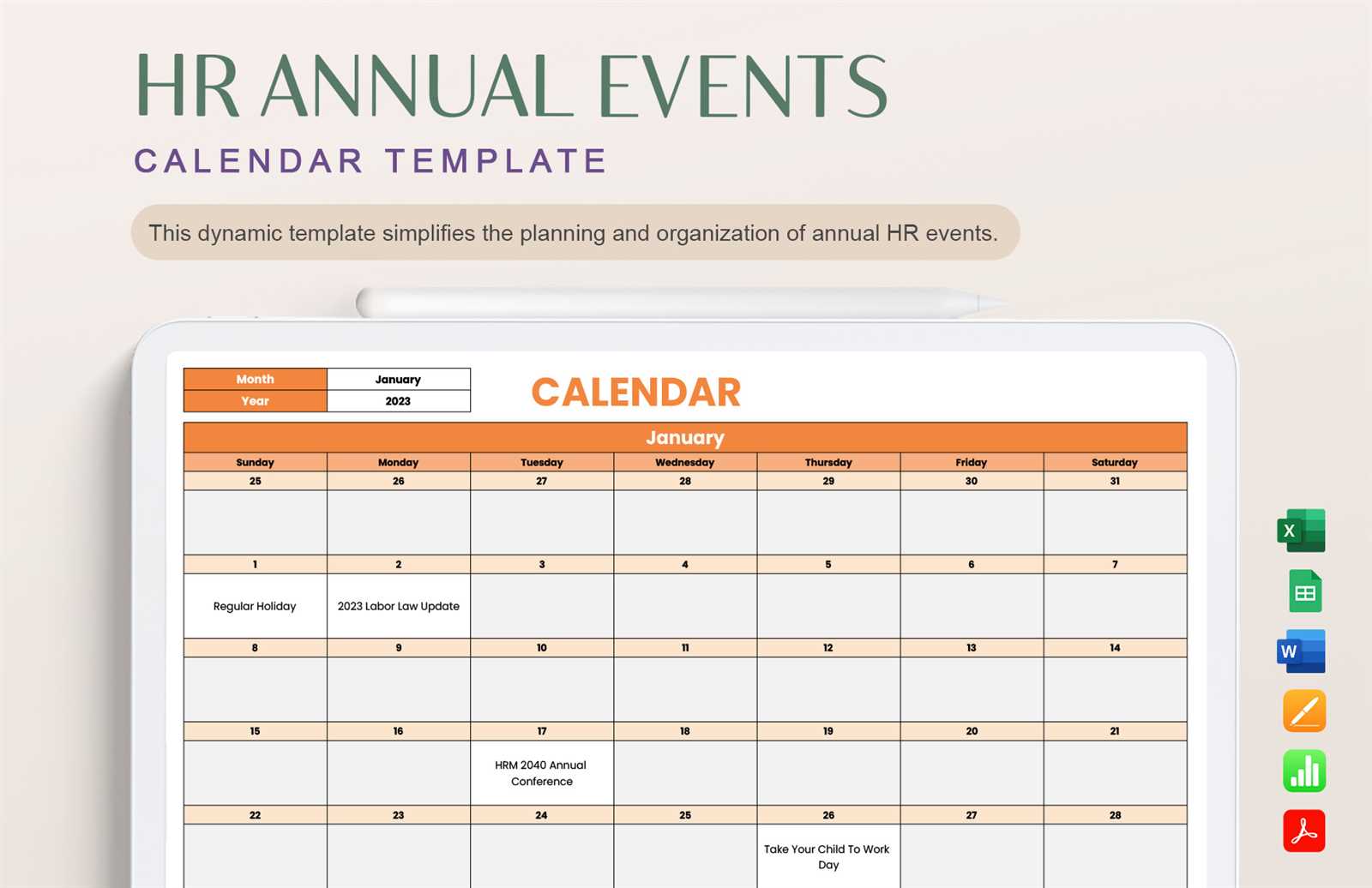 hr calendar of events template