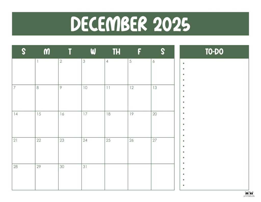 free calendar template december 2025