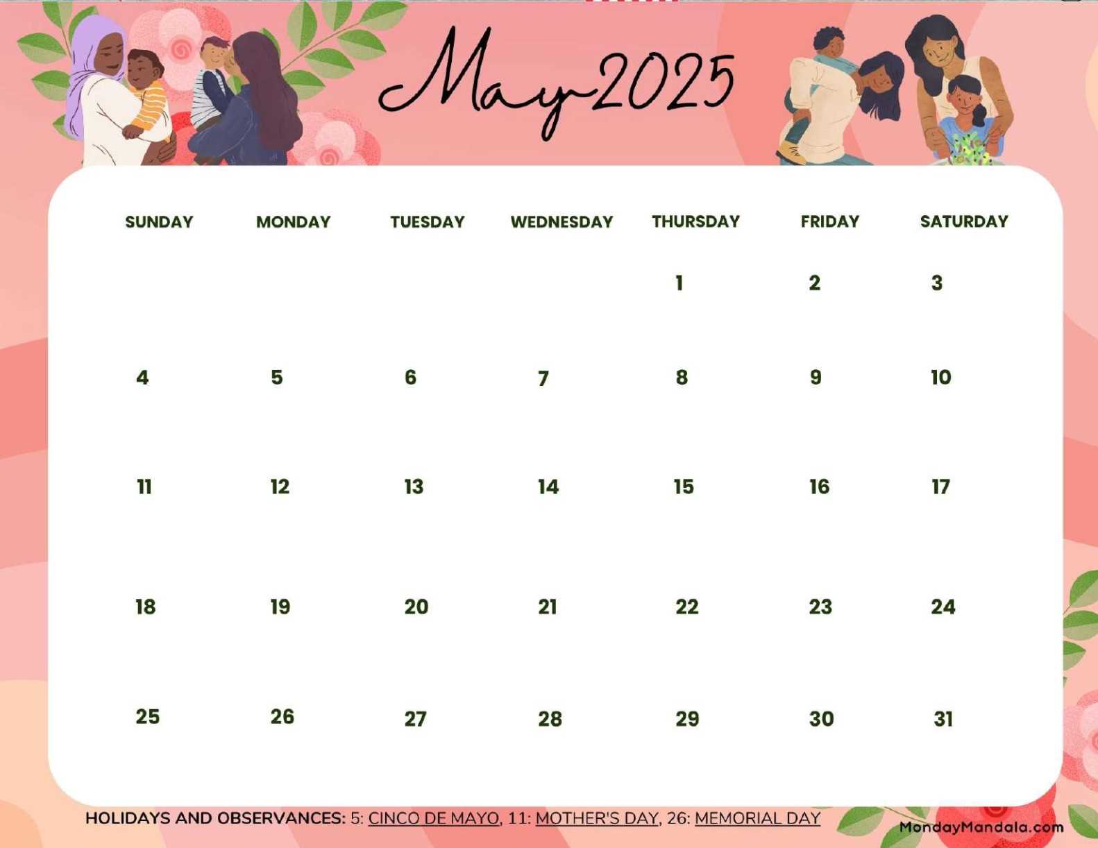 free calendar template may 2026