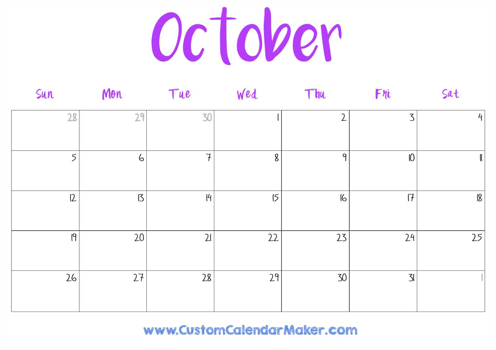 free calendar template october 2025